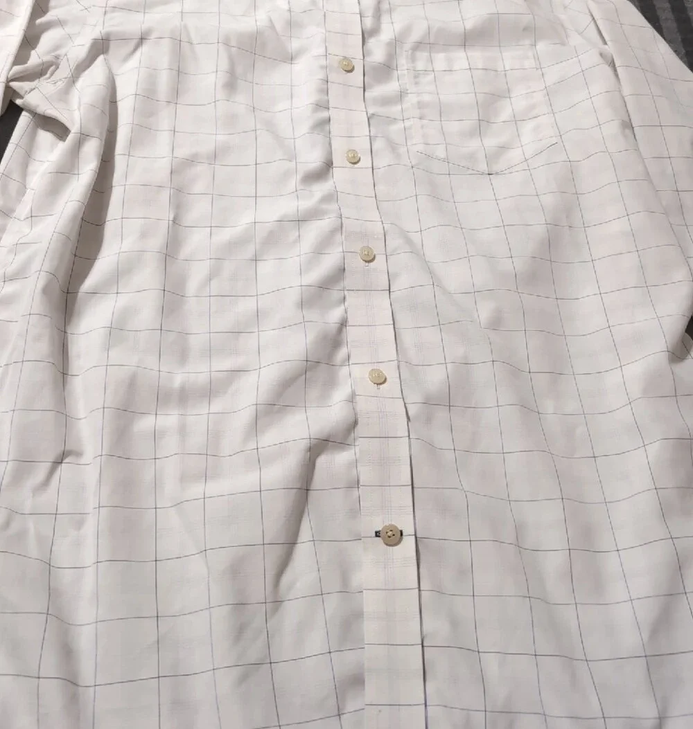 Banana Republic White Button-Up Shirt with Light Blue Windowpane L 16 16½ JAL